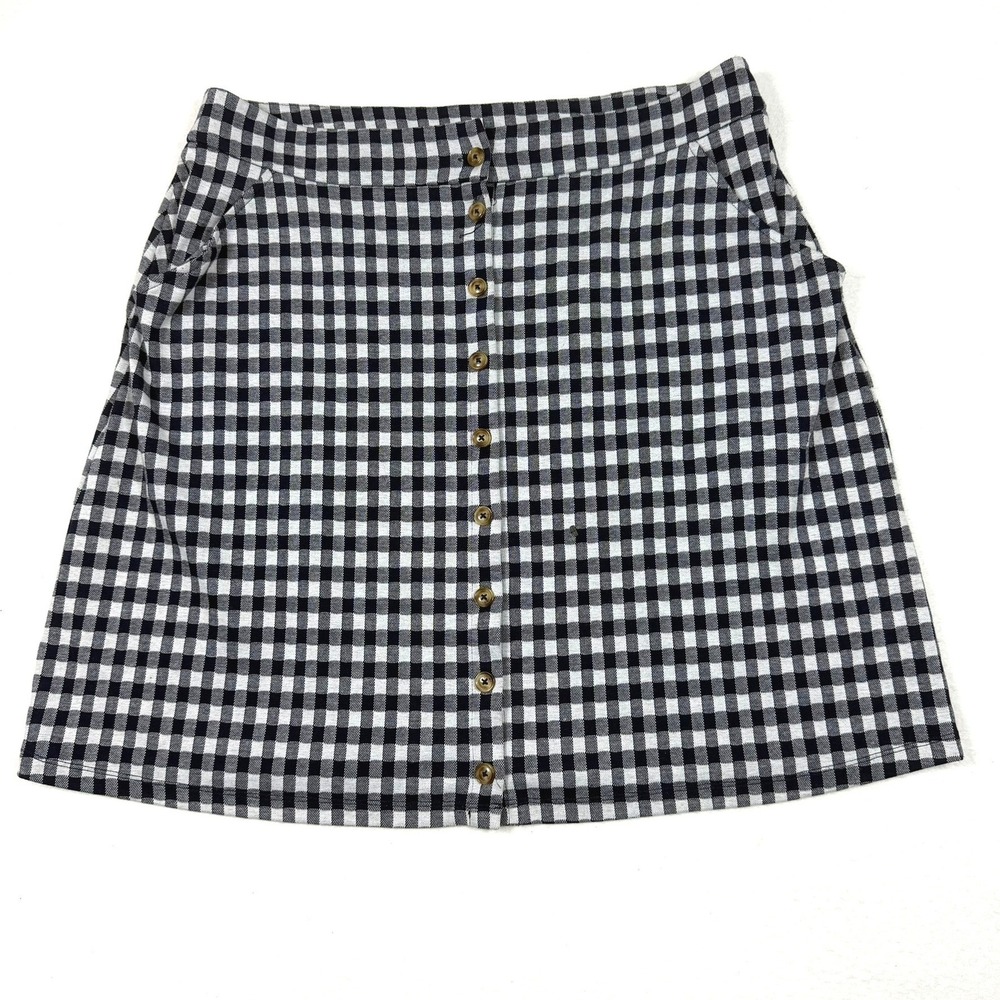 Downeast Womens XXL Black White Gingham Button Front Mini Skirt with Pockets